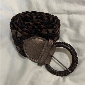 Brown & Tan | Metallic Shimmer | Braided | Woven | Round Buckle | Belt